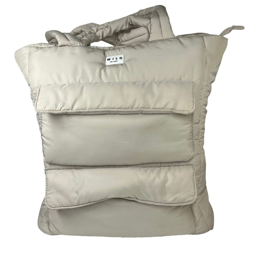 Wilo The Label Puffer Crossbody Weekender Bag Womens Large Beige‎ Quilted Travel